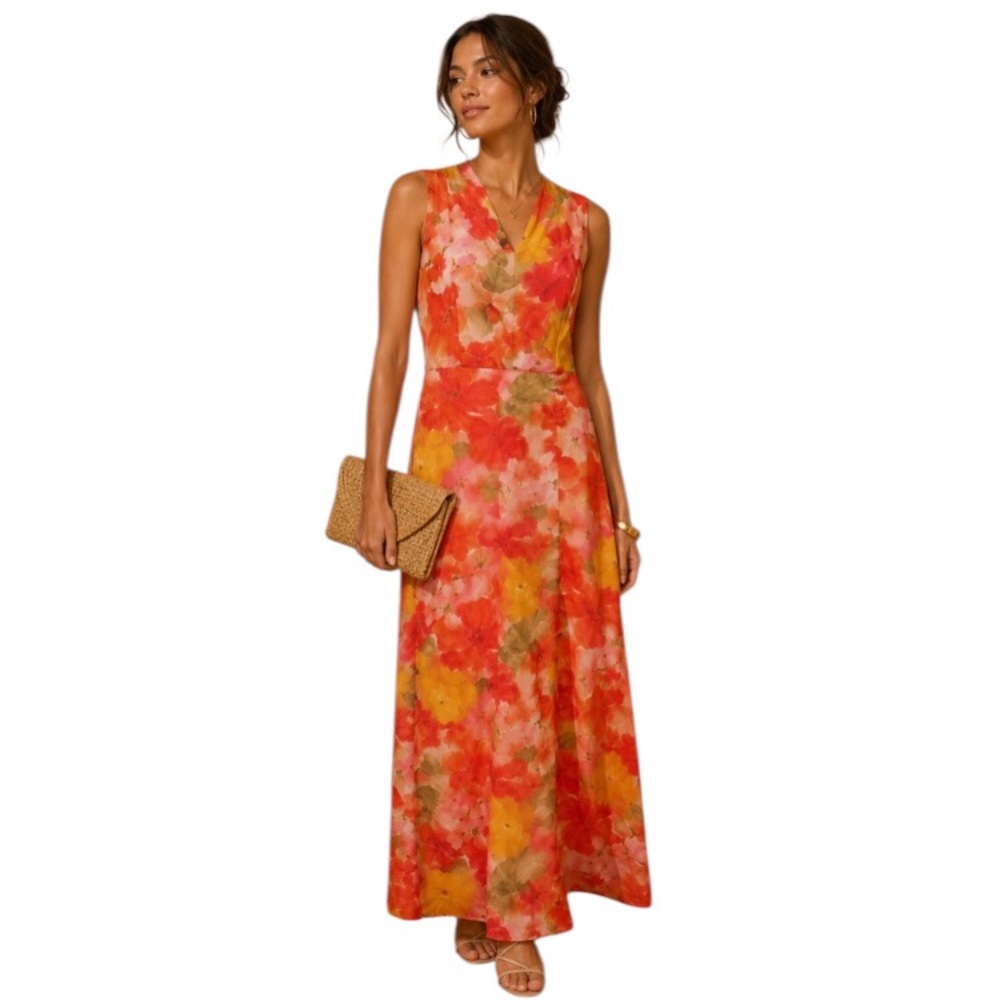 Vintage Hibiscus Print Hawaiian Maxi Long Dress Sz 8 Made in Hawaii- Rare Find!